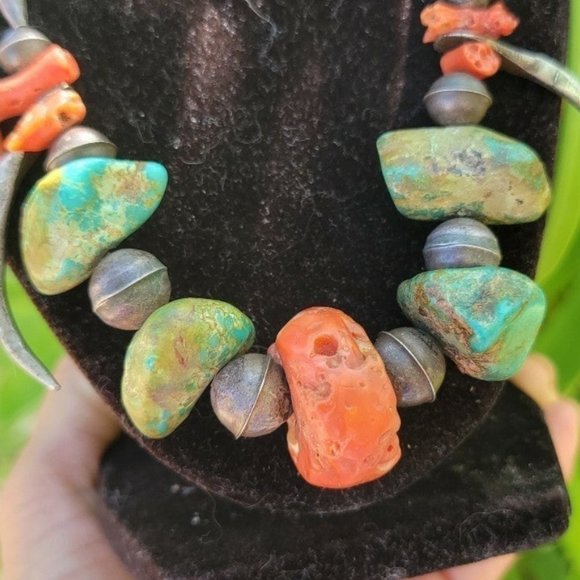 WOW Native American heavy 1940s sterling bench beads, turquoise, and coral - Picture 12 of 14